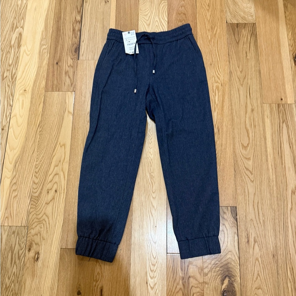 NWT ZARA WOMEN  Navy /JEAN Knit Jogger Pants Size Small